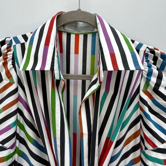 Silvia Tcherassi Roopal Color-Block Shirt Dress in Sangria Stripes, Sz S - Picture 12 of 14